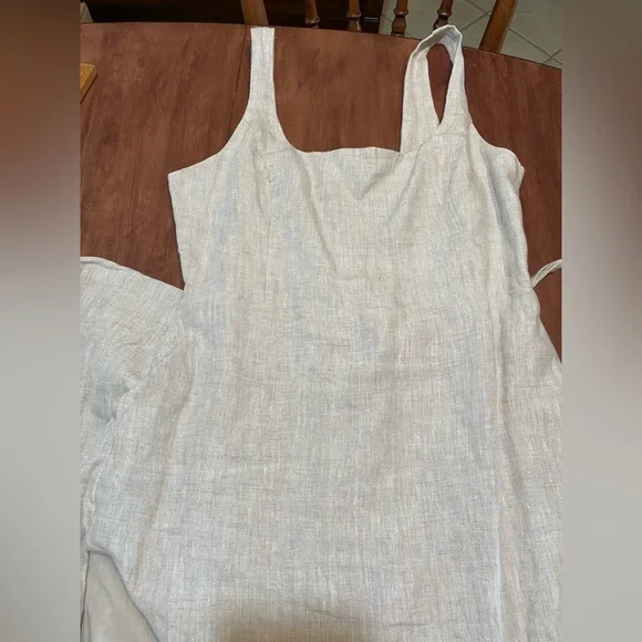 Aritzia Wilfred New Saturn Natural Linen Wrap Midi Dress Size 10 - Picture 14 of 16